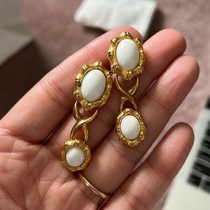 Vintage Gold and White Enamel Earrings